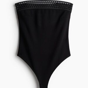 H&M Lace-Trimmed Bandeau Bodysuit Black Size M NWT